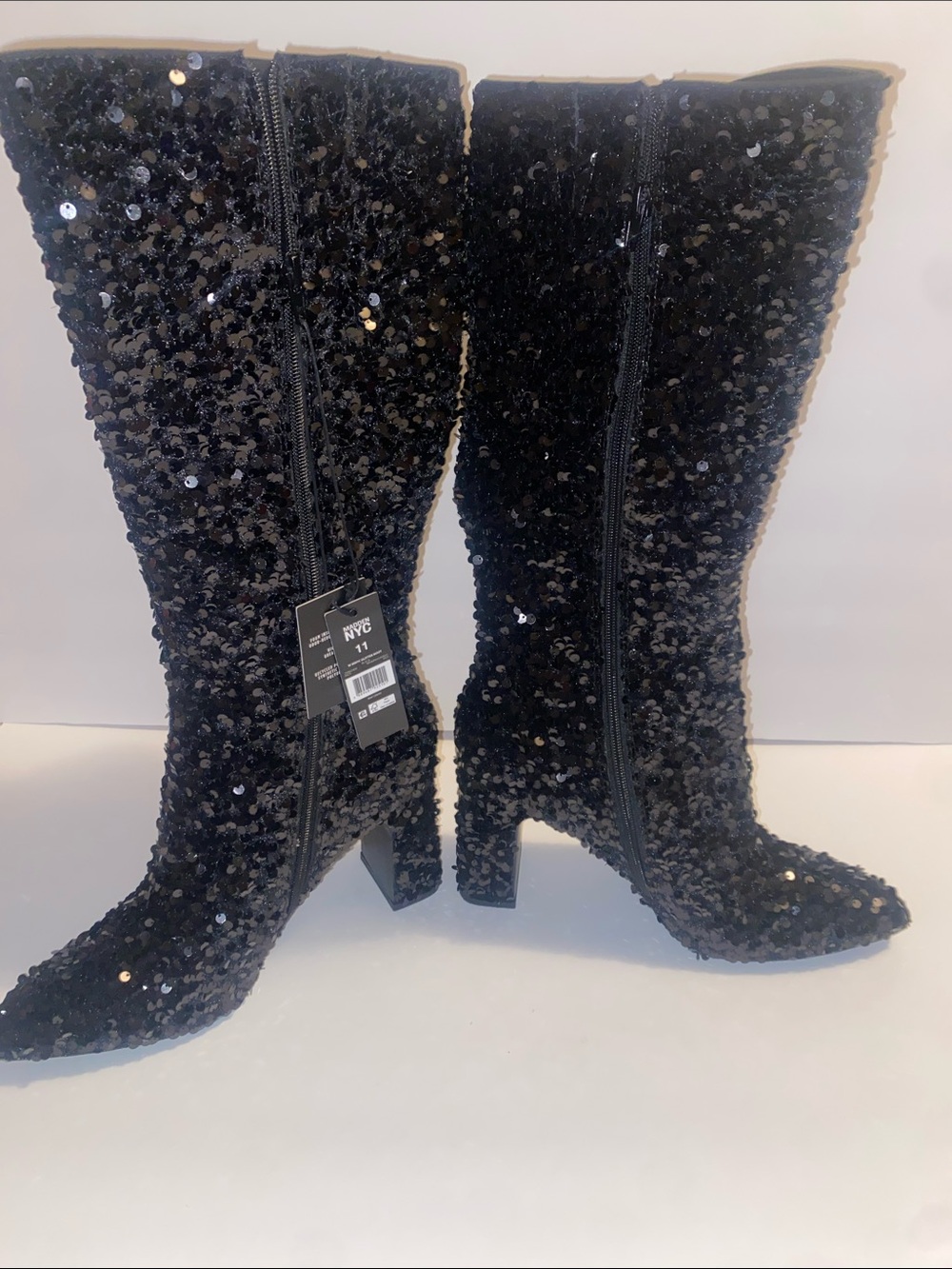 Sequin Over-the-Knee Black Boots with Side Zip - Picture 6 of 6
